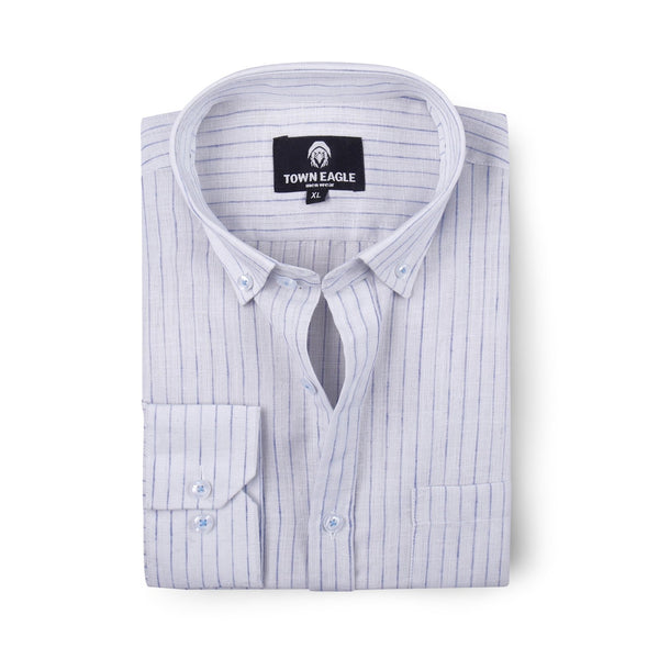 قميص كتان مخطط - ابيض - QA-225