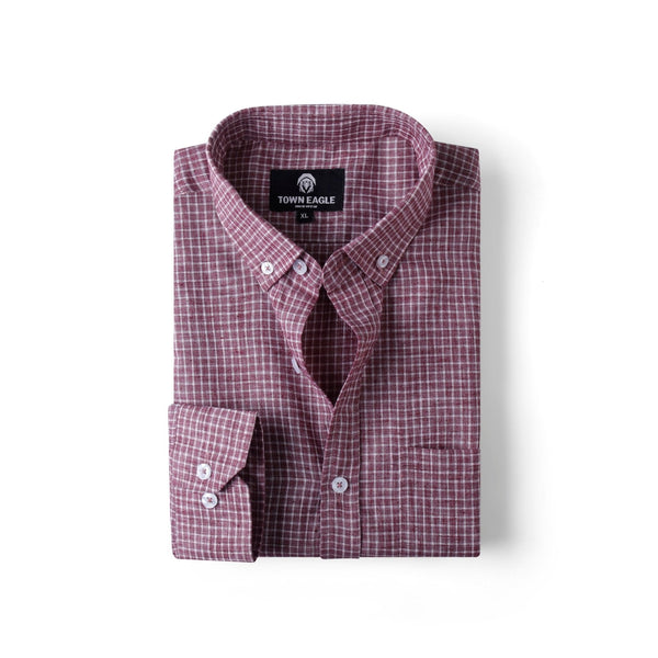 قميص كتان مربعات - لون طوبي - QA-240