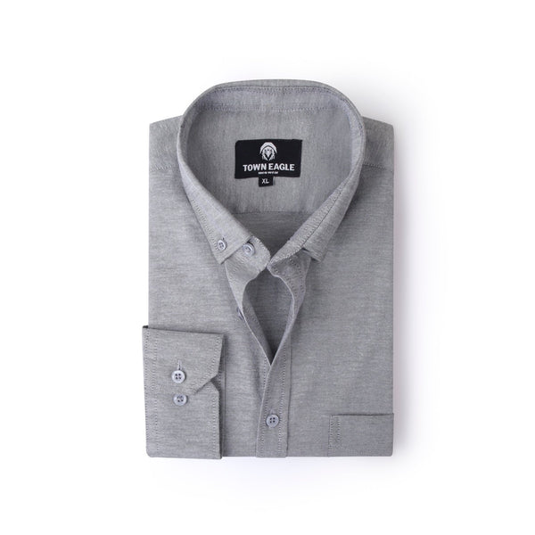 قميص اكسفورد بكم  - رصاصي