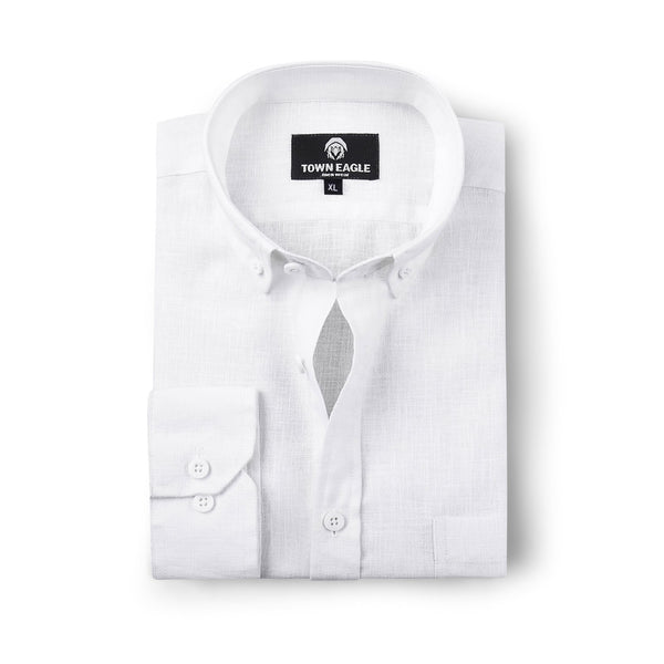 قميص رجالي كتان - أبيض - QA-250