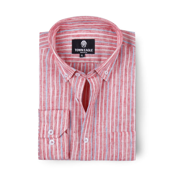 قميص كتان مخطط - لون طوبي - QA-230