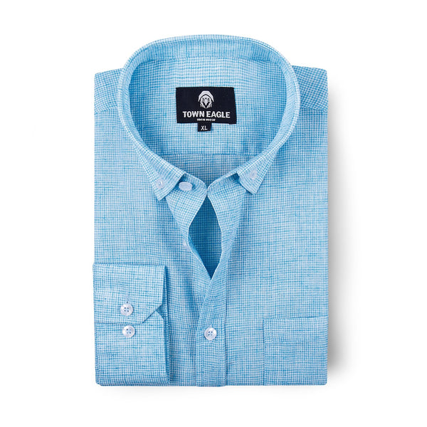 قميص كتان مستورد - فيروزي - QA-255